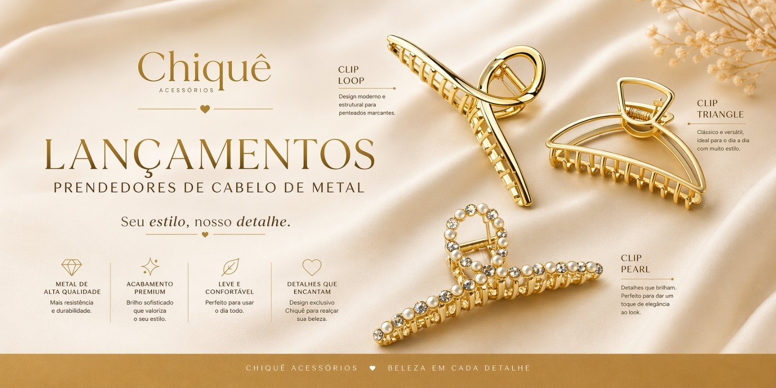 Lançamentos Chiquê de prendedores de cabelo em metal